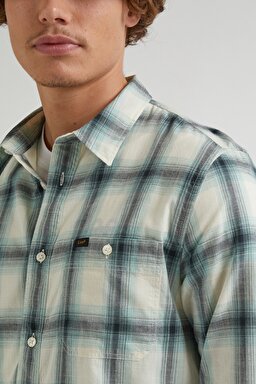 Regular Fit Normal Kesim %100 Pamuk Kareli Uzun Kollu Gömlek - Dusty Jade-L66NBZ41 (görsel 2)
