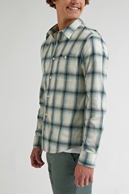 Regular Fit Normal Kesim %100 Pamuk Kareli Uzun Kollu Gömlek - Dusty Jade-L66NBZ41 (görsel 4)