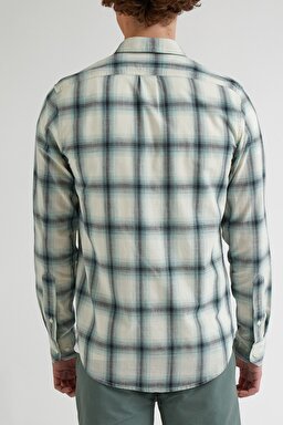 Regular Fit Normal Kesim %100 Pamuk Kareli Uzun Kollu Gömlek - Dusty Jade-L66NBZ41 (görsel 5)