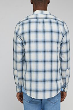 Regular Fit Normal Kesim %100 Pamuk Kareli Uzun Kollu Gömlek - Prep Blue-L66NBZA29 (görsel 5)
