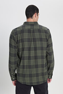 Regular Fit Normal Kesim %100 Pamuk Ekose Haki Uzun Kollu Gömlek - Olive Grove-L66NROA61 (görsel 3)