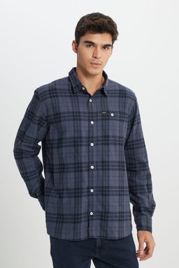 Regular Fit Normal Kesim %100 Pamuk Ekose Mavi Uzun Kollu Gömlek - Taint Grey-L66NROA66 (görsel 2)