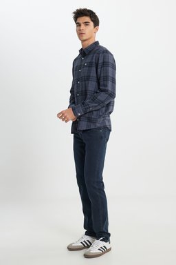 Regular Fit Normal Kesim %100 Pamuk Ekose Mavi Uzun Kollu Gömlek - Taint Grey-L66NROA66 (görsel 4)