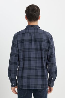 Regular Fit Normal Kesim %100 Pamuk Ekose Mavi Uzun Kollu Gömlek - Taint Grey-L66NROA66 (görsel 6)