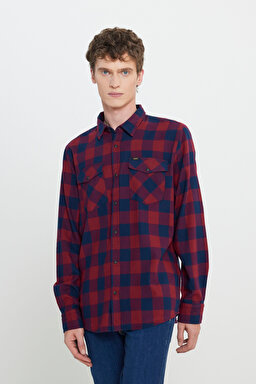 Regular Fit Normal Kesim %100 Pamuk Kırmızı Lacivert Uzun Kollu Gömlek - Port-L66RRRA84