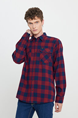 Regular Fit Normal Kesim %100 Pamuk Kırmızı Lacivert Uzun Kollu Gömlek - Port-L66RRRA84 (görsel 2)