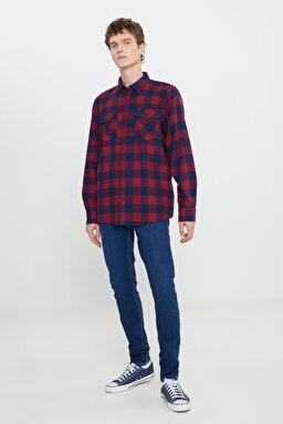 Regular Fit Normal Kesim %100 Pamuk Kırmızı Lacivert Uzun Kollu Gömlek - Port-L66RRRA84 (görsel 3)