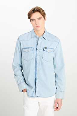 Regular Fit Normal Kesim %100 Pamuk Açık Mavi Jean Kot Gömlek - Summer Haze-L66WCUA34