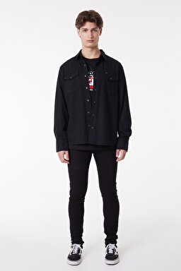 Regular Fit Normal Kesim %100 Pamuk Denim Gömlek - Black-L66WPA01
