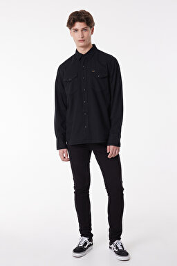 Regular Fit Normal Kesim %100 Pamuk Denim Gömlek - Black-L66WPA01 (görsel 2)