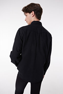 Regular Fit Normal Kesim %100 Pamuk Denim Gömlek - Black-L66WPA01 (görsel 5)