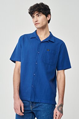 Regular Fit Normal Kesim %100 Pamuk Lacivert Kısa Kollu Gömlek - Dipped Blue-L67PLDLA