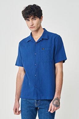 Regular Fit Normal Kesim %100 Pamuk Lacivert Kısa Kollu Gömlek - Dipped Blue-L67PLDLA (görsel 3)