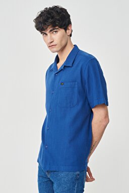 Regular Fit Normal Kesim %100 Pamuk Lacivert Kısa Kollu Gömlek - Dipped Blue-L67PLDLA (görsel 4)
