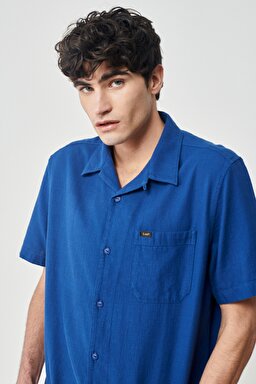 Regular Fit Normal Kesim %100 Pamuk Lacivert Kısa Kollu Gömlek - Dipped Blue-L67PLDLA (görsel 5)
