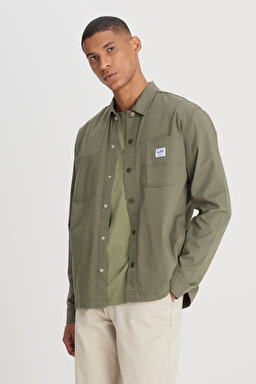 Relaxed Fit Geniş Kesim Zeytin Yeşili Gömlek - Olive Grove-L67R205035A61 (görsel 2)