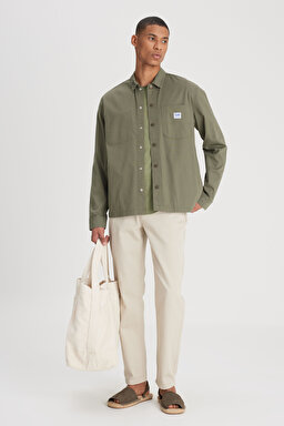 Relaxed Fit Geniş Kesim Zeytin Yeşili Gömlek - Olive Grove-L67R205035A61 (görsel 3)