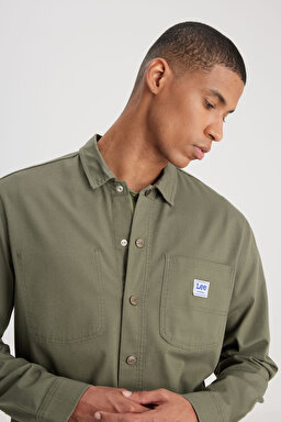 Relaxed Fit Geniş Kesim Zeytin Yeşili Gömlek - Olive Grove-L67R205035A61 (görsel 5)