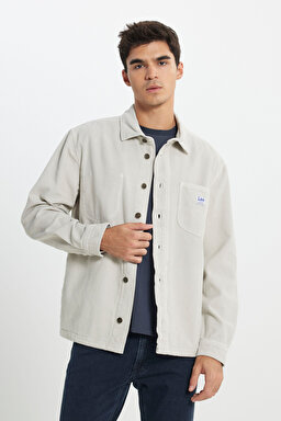 Loose Fit Rahat Kesim %100 Pamuk Bej Kadife Gömlek Ceket - Starburst-L67R4033524 (görsel 3)