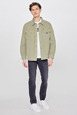 %100 Pamuk Relaxed Fit Geniş Kesim Yeşil Gömlek Ceket - Mercantile Green-L68D2302526 (görsel 2)