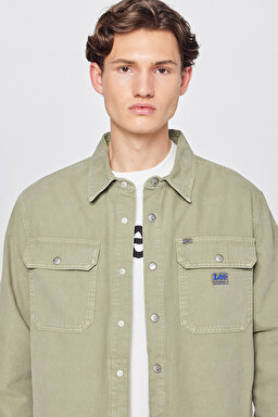 %100 Pamuk Relaxed Fit Geniş Kesim Yeşil Gömlek Ceket - Mercantile Green-L68D2302526 (görsel 3)