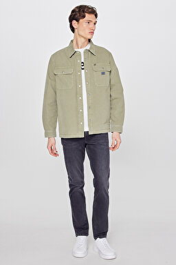 %100 Pamuk Relaxed Fit Geniş Kesim Yeşil Gömlek Ceket - Mercantile Green-L68D2302526 (görsel 4)