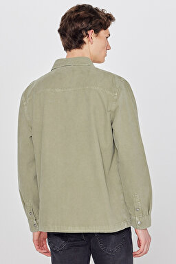 %100 Pamuk Relaxed Fit Geniş Kesim Yeşil Gömlek Ceket - Mercantile Green-L68D2302526 (görsel 5)