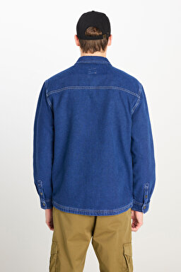 Relaxed Fit Geniş Kesim Mavi Gömlek - Medium Worn Wash-L68D5556591 (görsel 6)