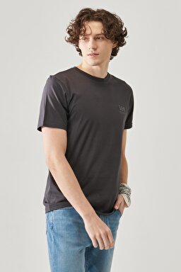 Regular Fit Normal Kesim Bisiklet Yaka Antrasit Tişört - Washed Black-L68SFEON