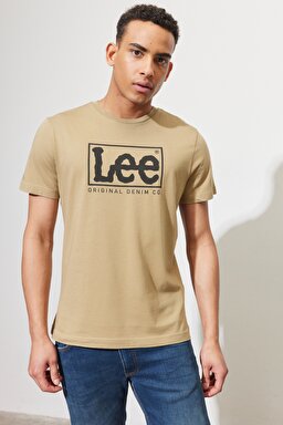 Regular Fit Rahat Kesim %100 Pamuk Wobbly Logo Crew Neck Tişört - Clay-L68TYS56