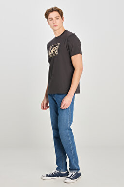 Regular Fit Rahat Kesim %100 Pamuk Wobbly Logo Crew Neck Tişört - Washed Black-L68TYSON (görsel 3)