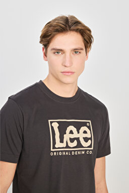 Regular Fit Rahat Kesim %100 Pamuk Wobbly Logo Crew Neck Tişört - Washed Black-L68TYSON (görsel 4)