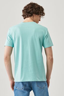 Regular Fit Rahat Kesim %100 Pamuk Wobbly Logo Crew Neck Tişört - Mint Blue-L68TYSUD (görsel 6)