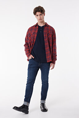 Regular Fit Normal Kesim %100 Pamuk Uzun Kollu Gömlek - Red-L69HCAOE (görsel 3)