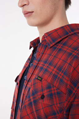 Regular Fit Normal Kesim %100 Pamuk Uzun Kollu Gömlek - Red-L69HCAOE (görsel 4)