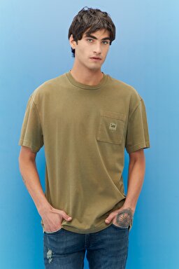 Loose Fit Rahat Kesim %100 Pamuk Bisiklet Yaka Tişört - Ammonite-L69QCO85
