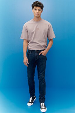 Rider Slim Fit Dar Kesim Normal Bel Esnek Jean Kot Pantolon - Dark Blue-L701014408 (görsel 2)