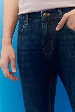 Rider Slim Fit Dar Kesim Normal Bel Esnek Jean Kot Pantolon - Dark Blue-L701014408 (görsel 3)