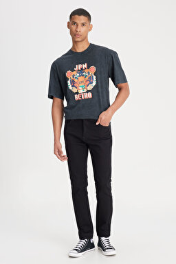 Rider Slim Fit Dar Kesim Normal Bel Esnek Jean Kot Pantolon - Clean Black-L701016AE