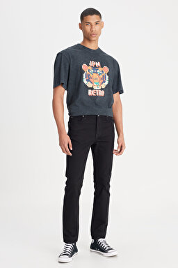 Rider Slim Fit Dar Kesim Normal Bel Esnek Jean Kot Pantolon - Clean Black-L701016AE (görsel 2)