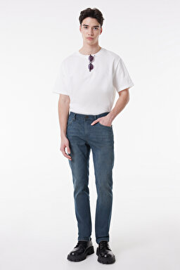 Rider Slim Fit Dar Kesim Normal Bel Yıkamalı Mavi Esnek Jean Kot Pantolon - Mid Blue-L701054XT (görsel 3)