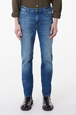 Slim Fit Dar Kesim Normal Bel Mavi Esnek Rider Jean Denim Kot Pantolon - Mid Blue-L701065XT (görsel 4)