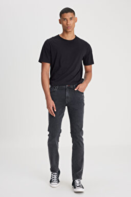 Slim Fit Dar Kesim Normal Bel Dar Paça Rider Siyah Jean Kot Pantolon - Black-L701071001 (görsel 2)