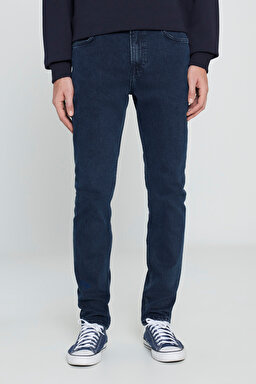 Slim Fit Dar Kesim Normal Bel Dar Paça Rider Koyu Lacivert Pamuklu Esnek Jean Denim Pantolon - Dark Room-L701162575 (görsel 3)