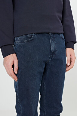 Slim Fit Dar Kesim Normal Bel Dar Paça Rider Koyu Lacivert Pamuklu Esnek Jean Denim Pantolon - Dark Room-L701162575 (görsel 5)