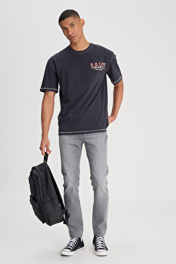 Slim Fit Dar Kesim Normal Bel Dar Paça Rider Açık Gri Jean Kot Pantolon - Worn in Mid Grey-L701201942F59