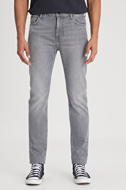 Slim Fit Dar Kesim Normal Bel Dar Paça Rider Açık Gri Jean Kot Pantolon - Worn in Mid Grey-L701201942F59 (görsel 5)