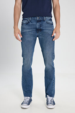 Rider Slim Fit Dar Kesim Normal Bel Dar Paça Mavi Jean Denim Pantolon - Blue Abyss-L7015620561 (görsel 2)