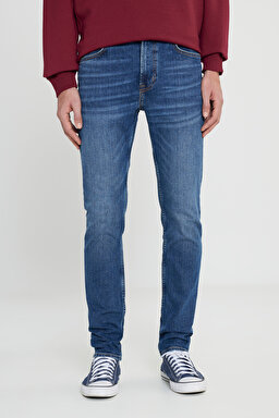Rider Slim Fit Dar Kesim Normal Bel Esnek Jean Kot Pantolon - Deep Water-L701PXEE (görsel 3)