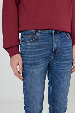 Rider Slim Fit Dar Kesim Normal Bel Esnek Jean Kot Pantolon - Deep Water-L701PXEE (görsel 5)